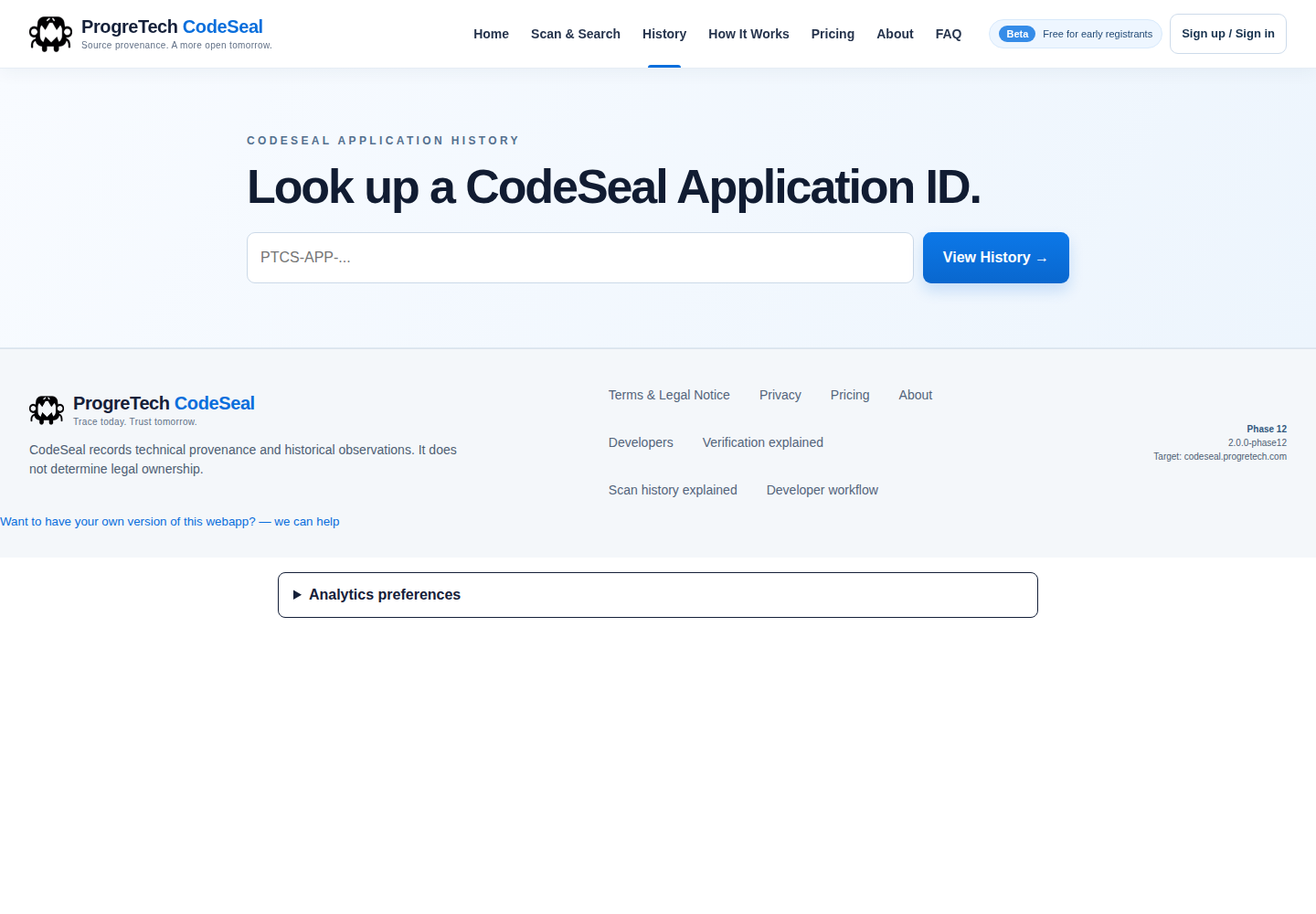 Actual hosted CodeSeal public reference: history-1440