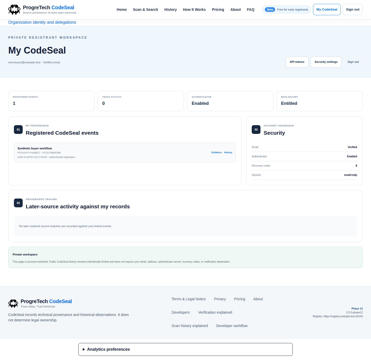Buyer-local private workspace after normal email and authenticator login