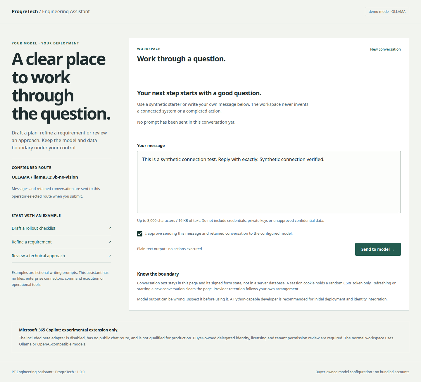 Fictional connection-test prompt with explicit conversation-processing approval